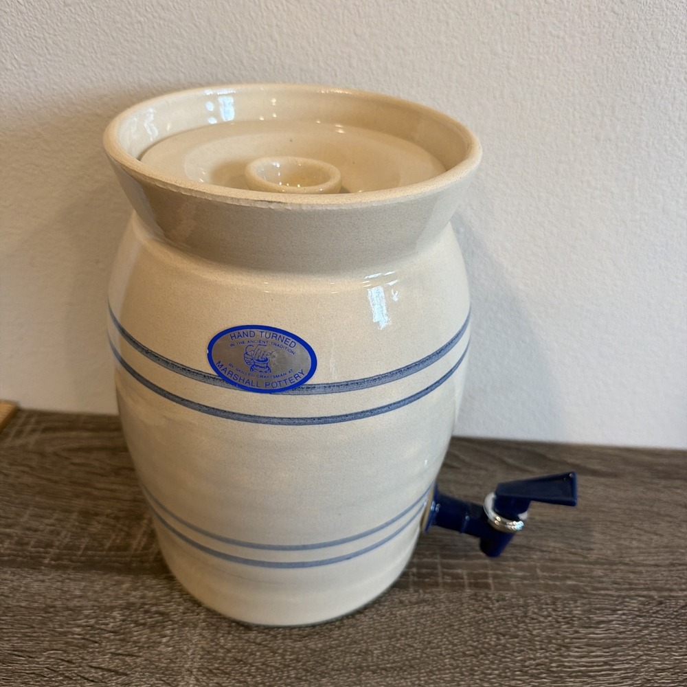 Marshall Pottery Stoneware Water Cooler Crock Appr. 1920s-1930s Double Blue Line
